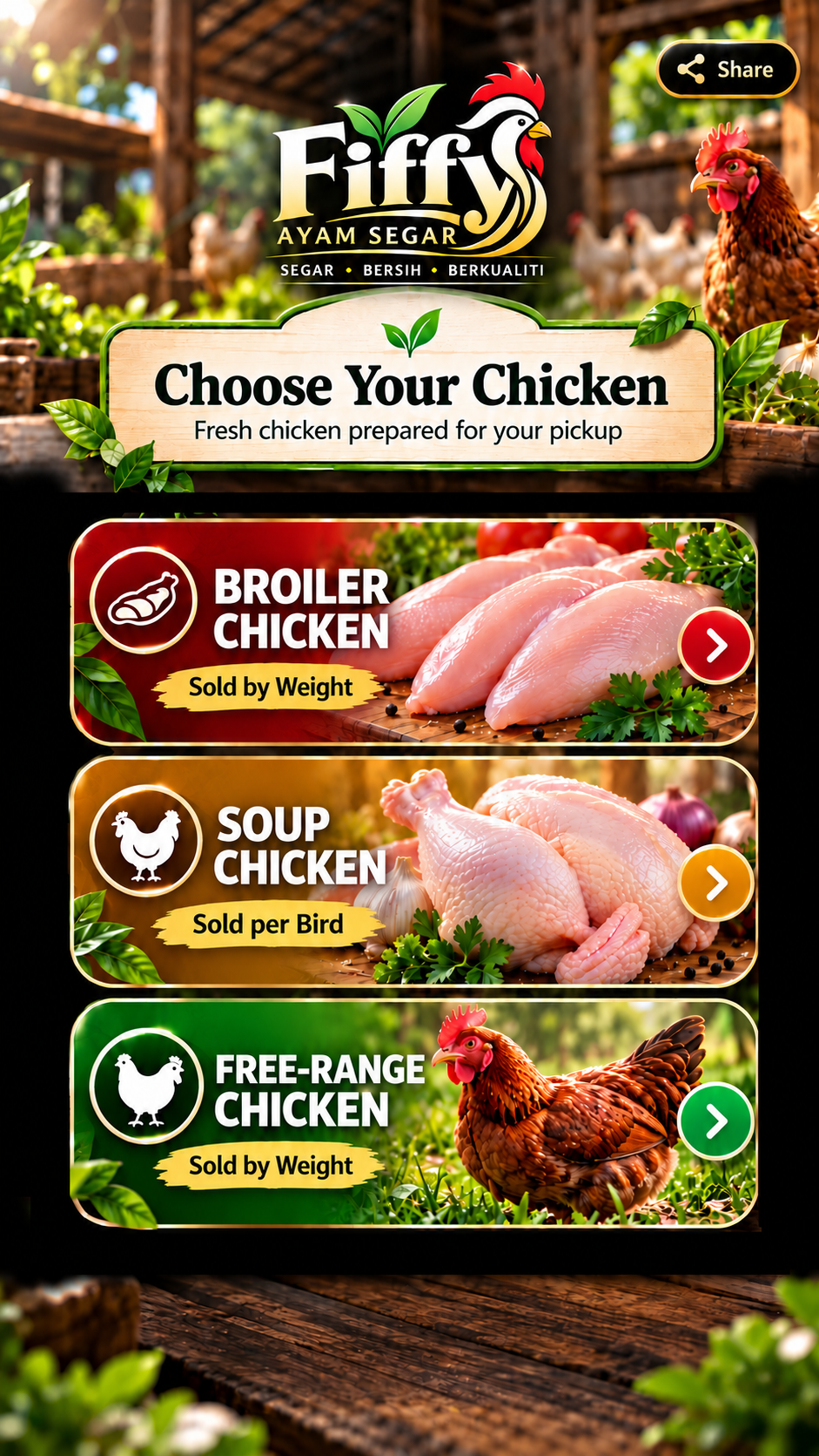 Choose broiler, soup or free-range chicken